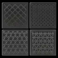 4Pcs Acrylic Sashiko Stencil Cross Acrylic Embroidery Tool Drawing Line Template for Hand Quilting and Embroidery 2.5mm Thick