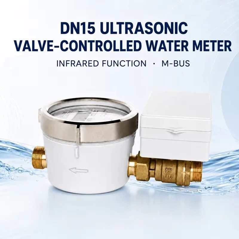 DN15 Ultrasonic Smart Valve-Controlled Water Meter with Infrared Valve Control & M-Bus Communication Brass IP68 R160 Flow Meter