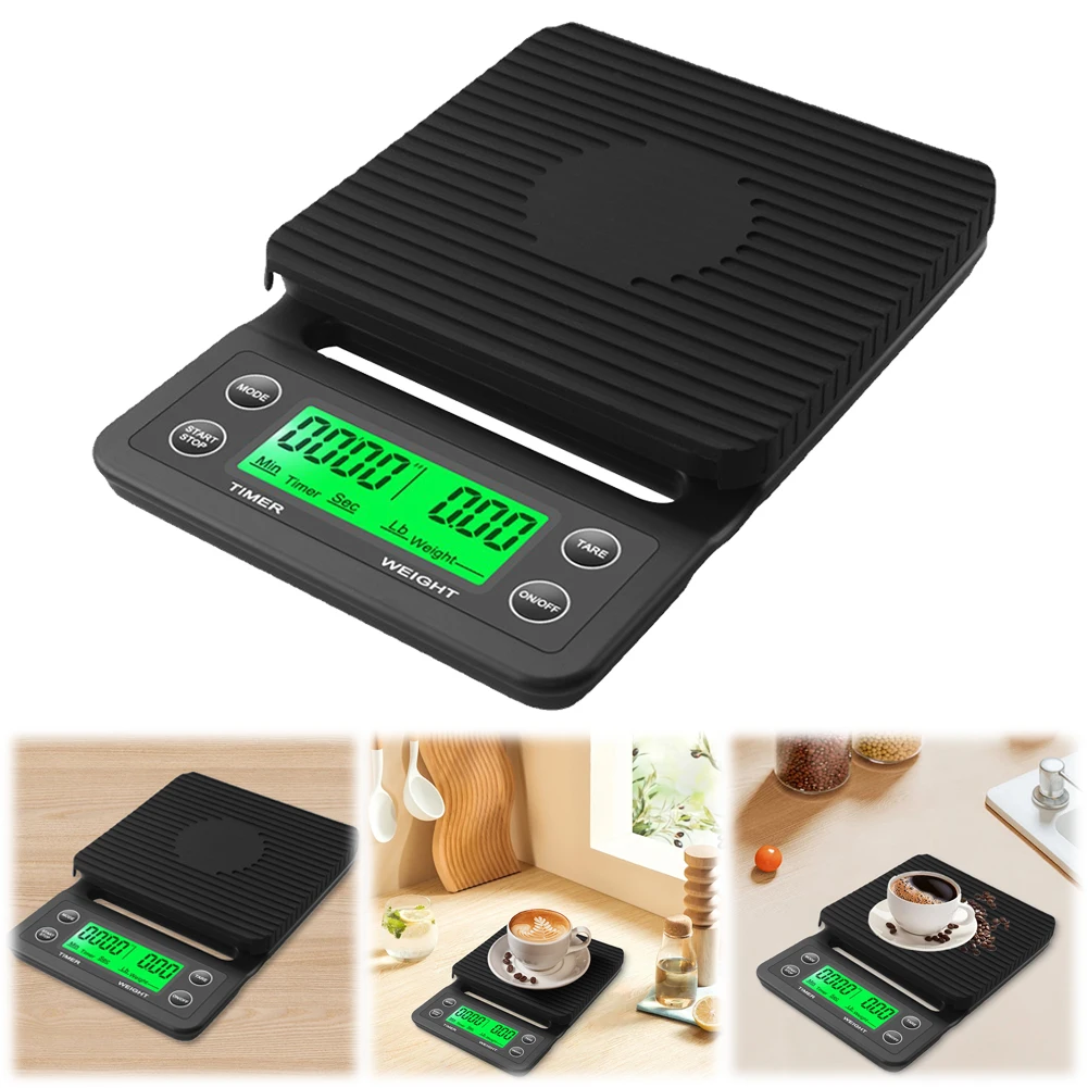 5/3kg Electronic Drip Coffee Scale High Precision Measuring LCD Digital Display Timer Coffee Weight Tool Precision LCD Scale