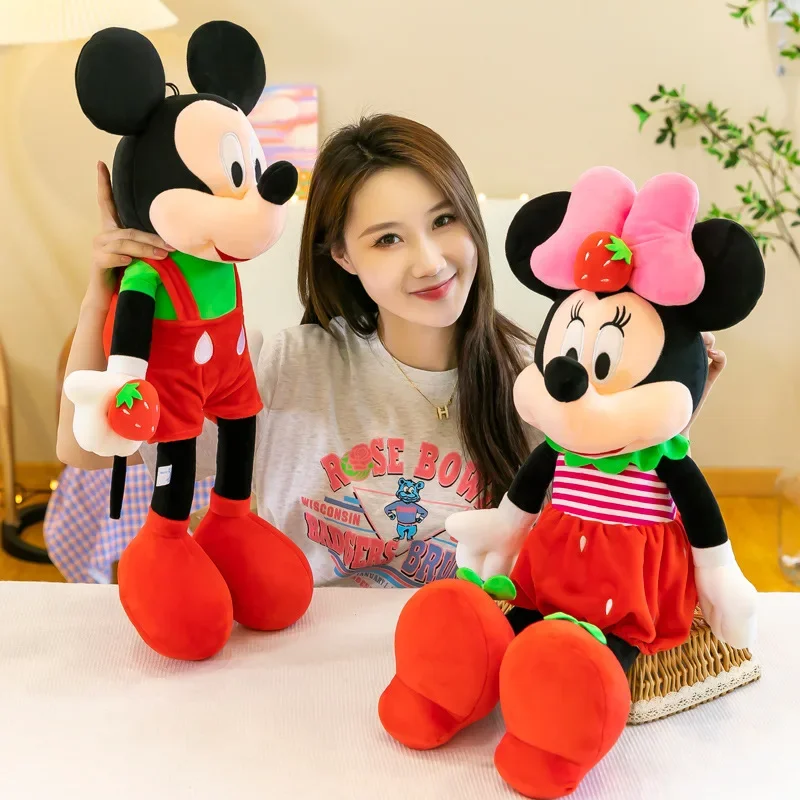 110CM Super Big Size Disney Strawberry Mickey Mouse Minnie Mouse Stuffed Animal Doll Plushies Children Christmas Birthday Gift