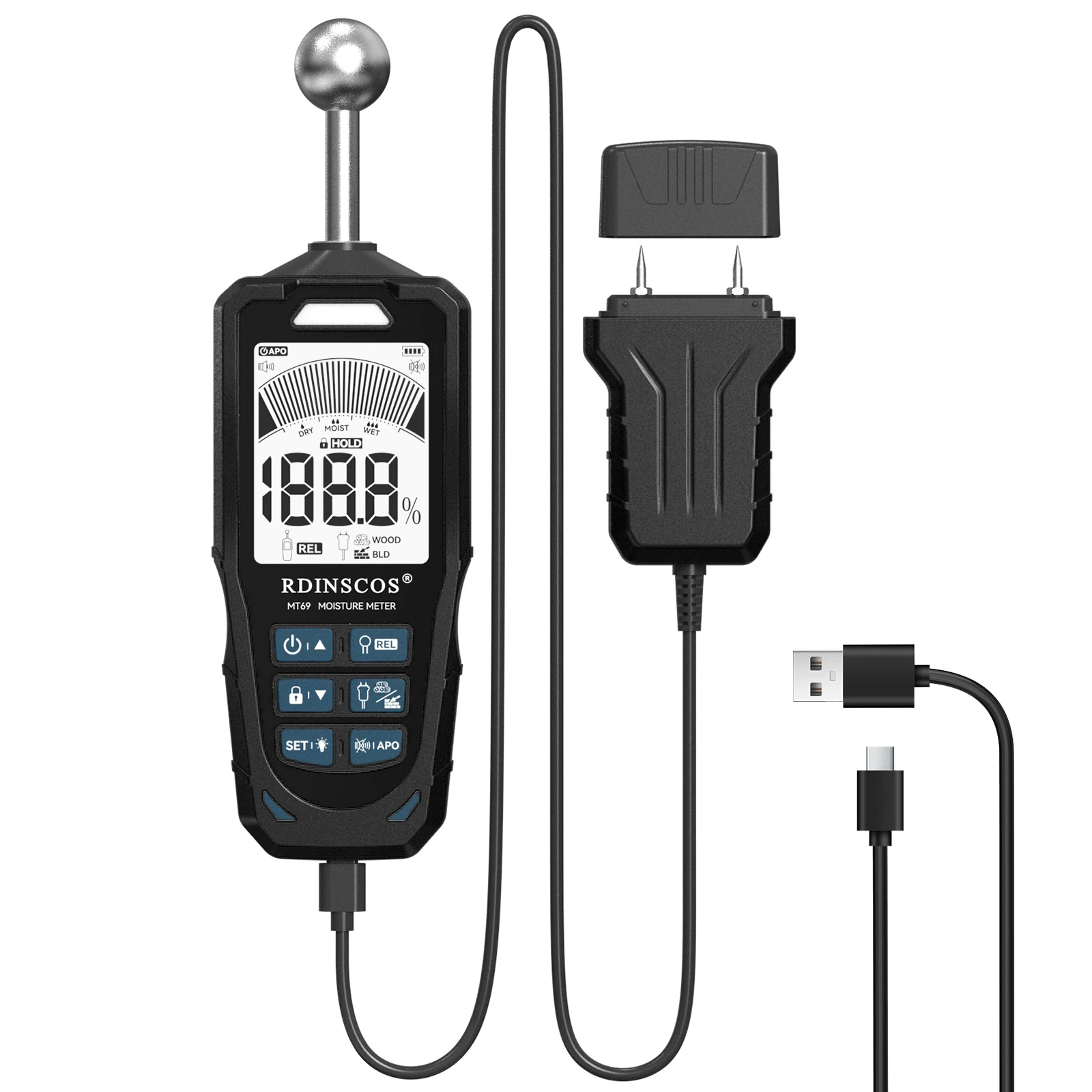 Digital Pinless Moisture Meter for Timber with LCD Screen - Damp Detector Hygrometer Humidity Tester for Moisture Measurement