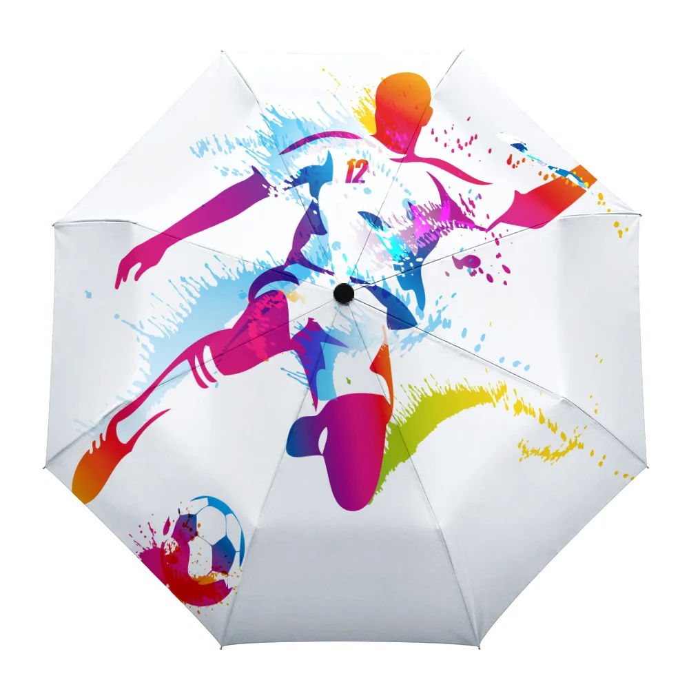 Colorful Football Paint Art Soccer Creative Umbrella Rain Women Manual Three Folding Umbrellas Windproof Parasol Parapluie