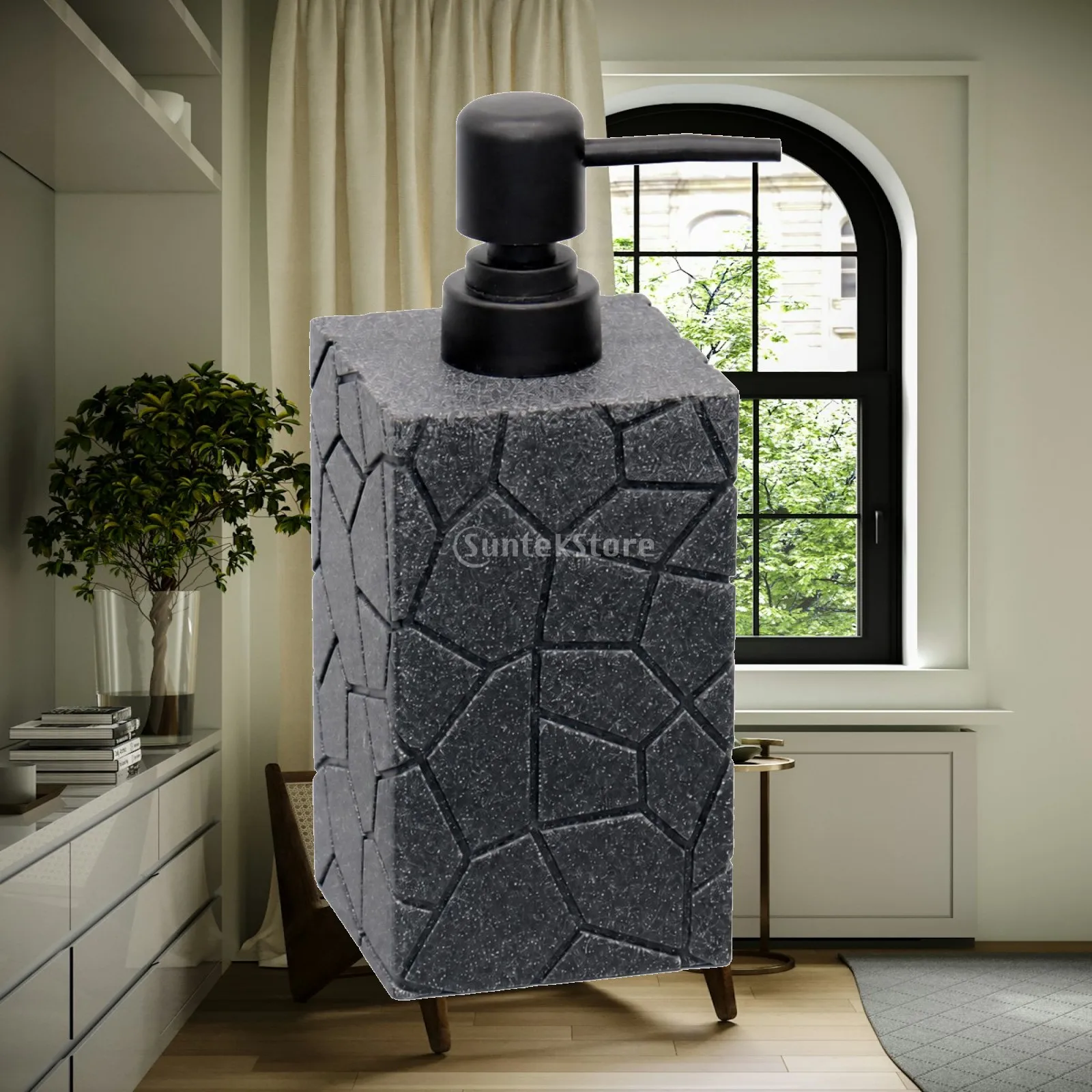 Rectangular Resin Pump Soap Dispenser for Guest Bathroom Vanity Irregular Stone Surface Liquid Soap Lotion Bottle