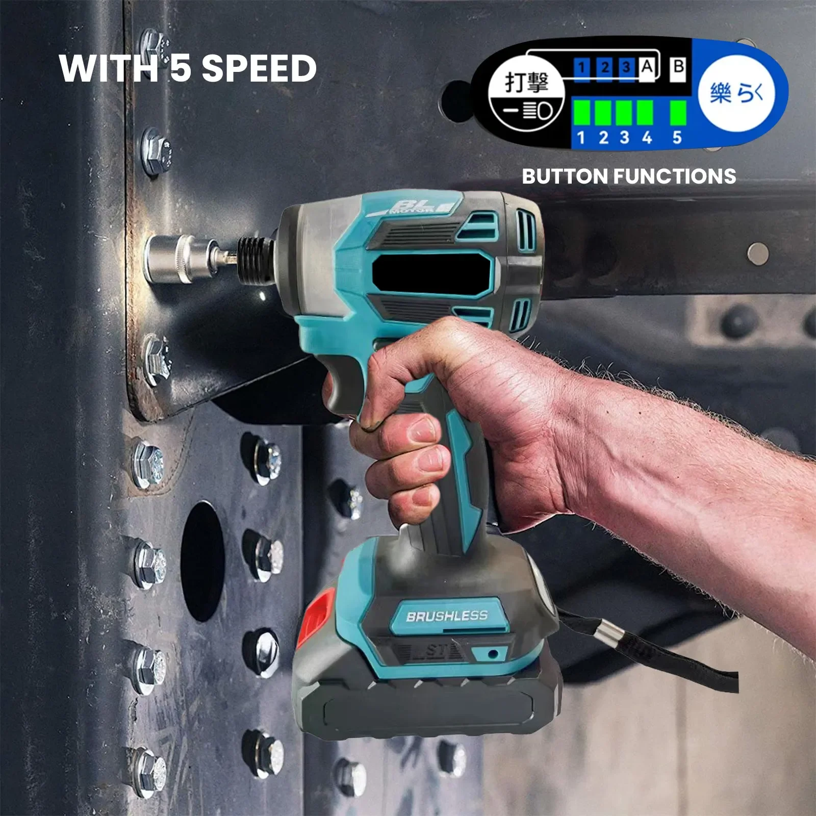 600N. m Brushless Electric Screwdriver 5-Speed Cordless Electric Impact Driver Kit Drill Tool For Makita 21V Battery