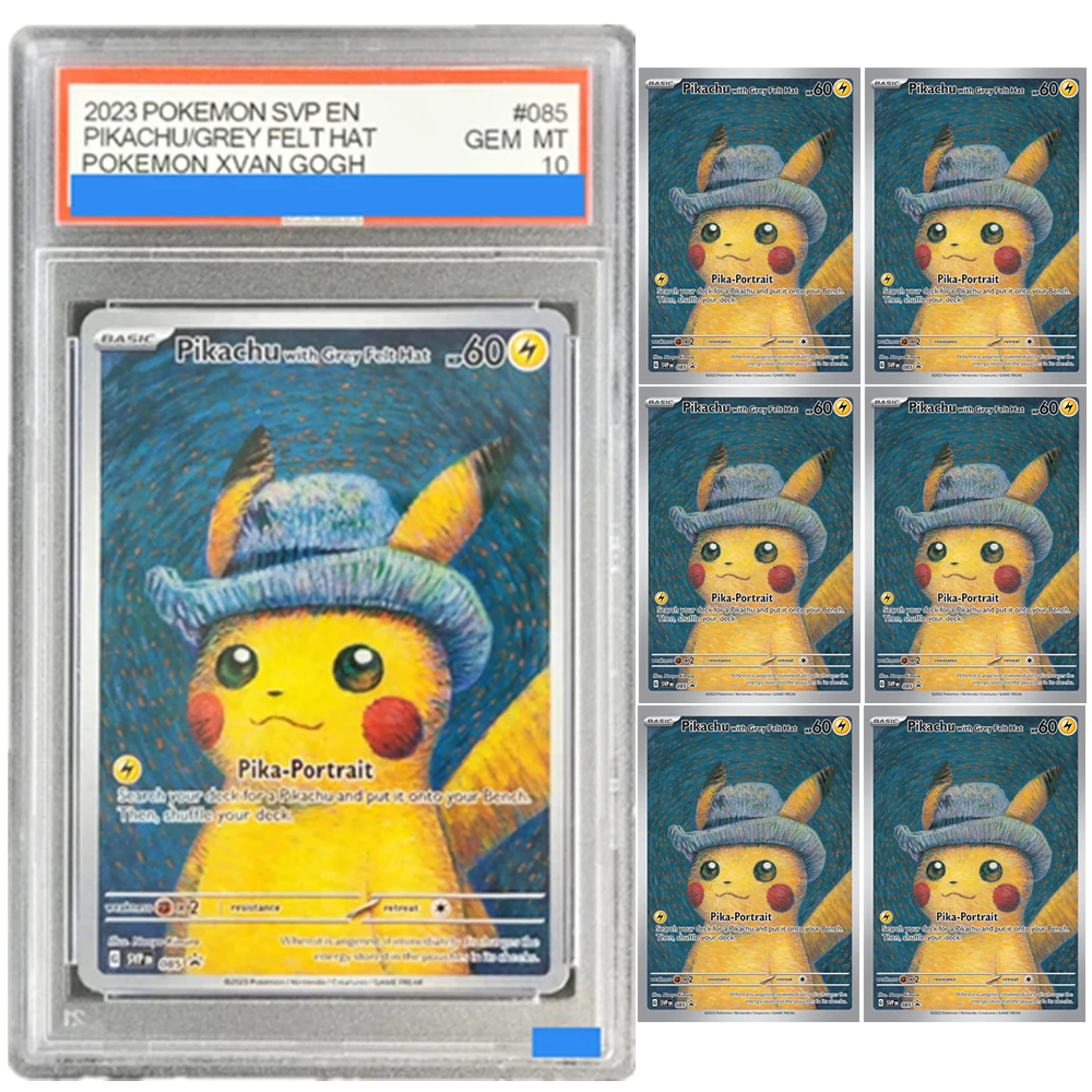 

Proxy 2023, PTCG POKEMON X VAN GOGH PIKACHU С СЕРАЯ КЕЛОВАЯ ШЛЯПА # 085 SVP Аутентификация класса 10, английские подарочные коллекционные карты, игрушки