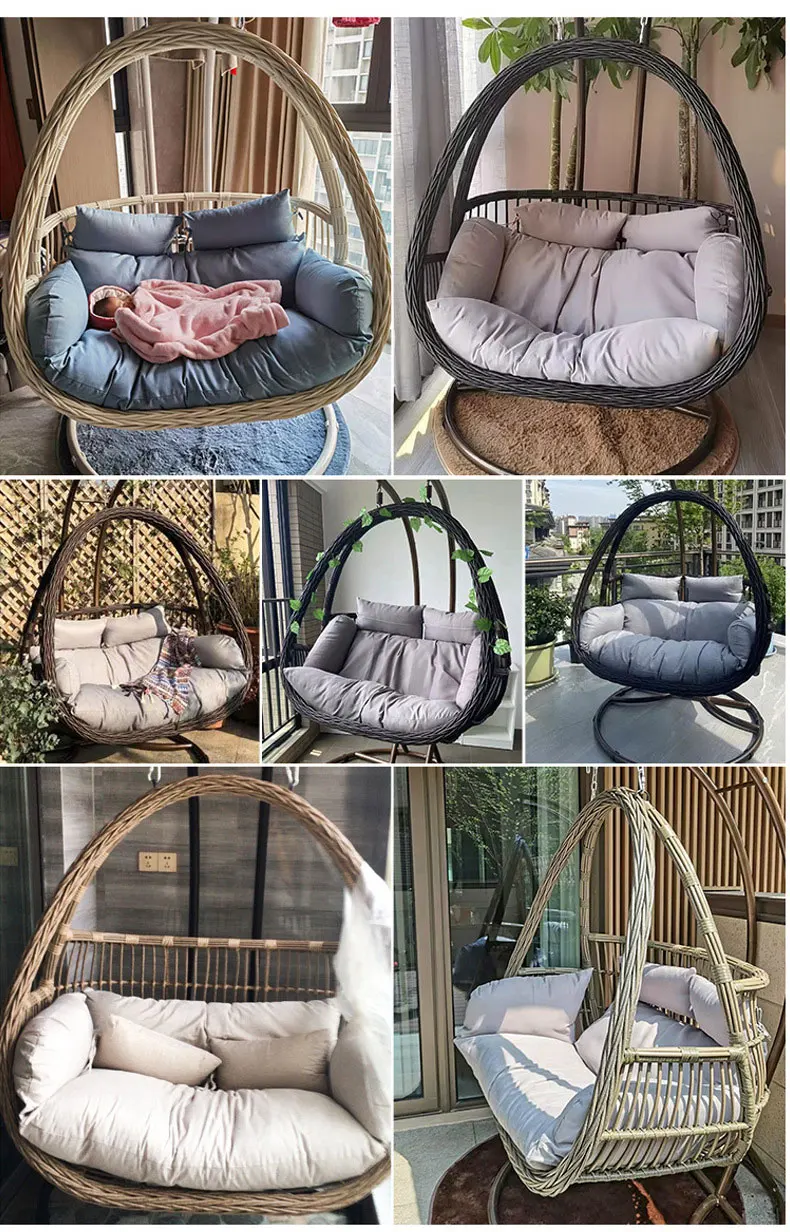 Patio Swing Two Seat Wicker Hanging Chair Hanging Basket Swing Chair Living Room Rattan Double Seater Hanging Egg Chair