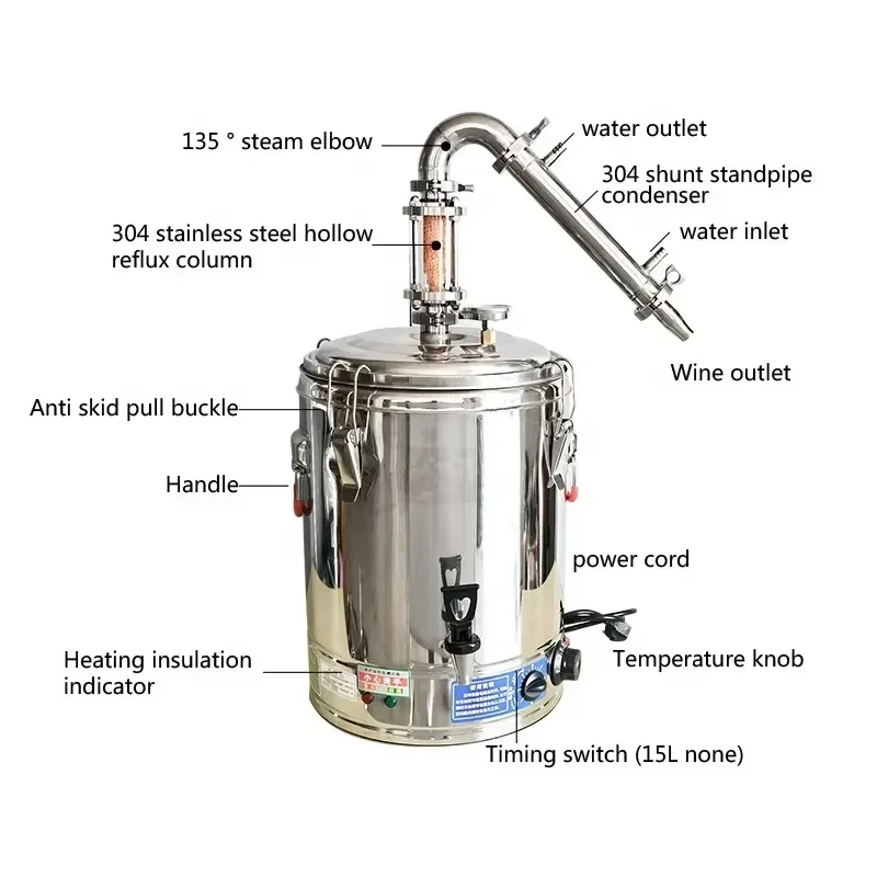 50L Stainless Steel Distiller with Crystal Tower Rose Hydrosol Extractor Built in Copper Mesh Whiskey