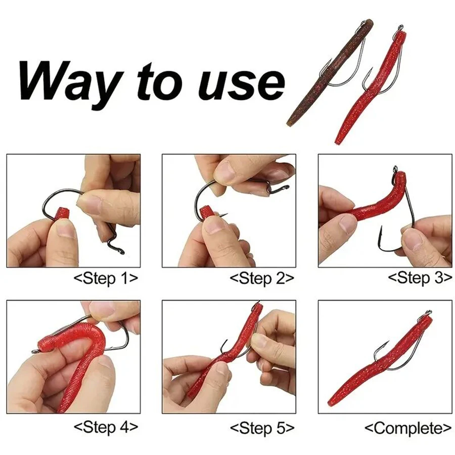 50pcs/box Fishing Hooks Set Crank Barbed Hook High Carbon Steel Wide Gap Offset Fishhook Soft Worm Hook