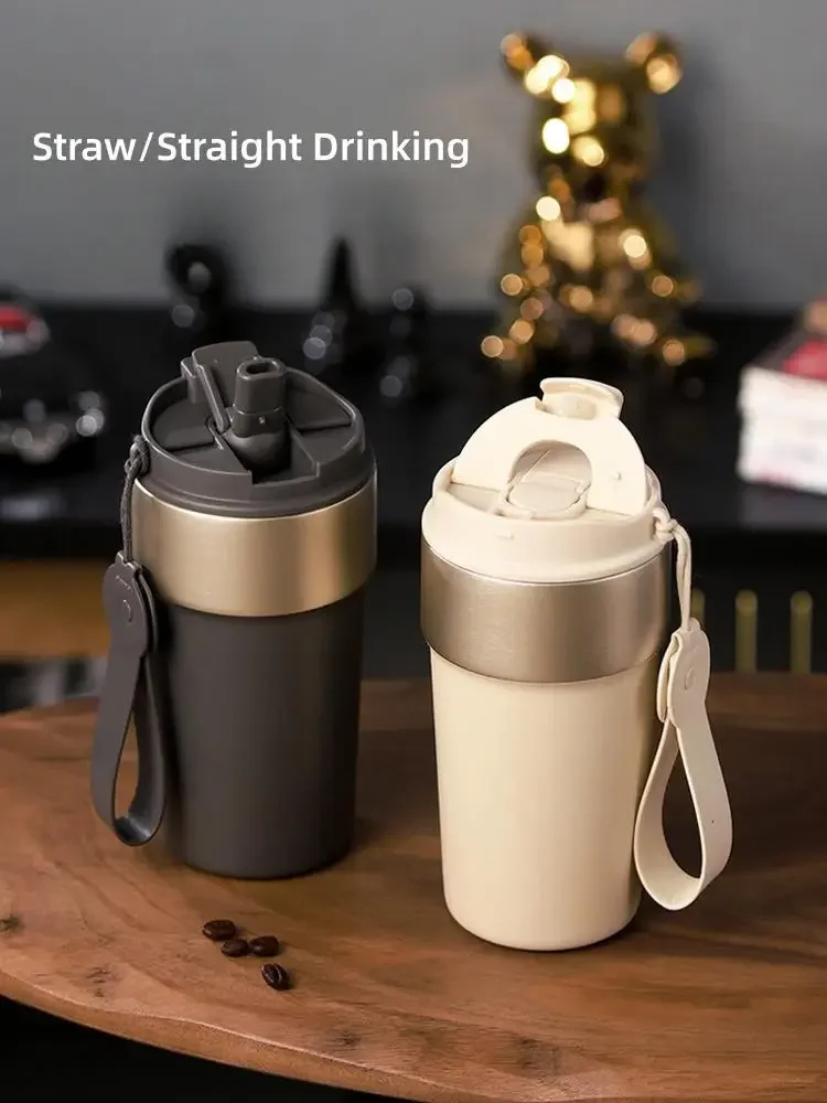 Latte Coffee Cup Insulation Cup Male Large-capacity 316L Stainless Steel Portable Water Cup Girls Straw Double Drinking Glass