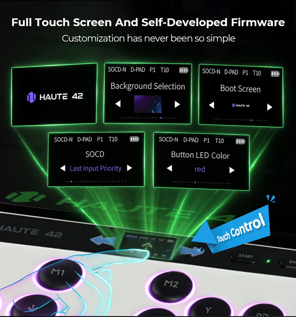Haute42 W-P1 Tri-Mode 2.4G Kabelloser Touchscreen-Controller ohne Hebel für PC/PS4/PS5/Switch Stickless Arcade-Controller – Detail 39
