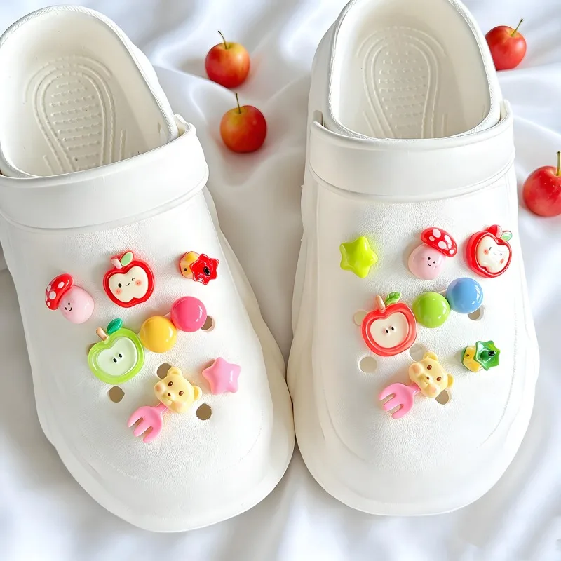 Transparent Apple Slice Resin Shoe Charms DIY Sandals Slippers Decor Cute Cartoon Hole Shoe Buckles Accessories Craft Supplies