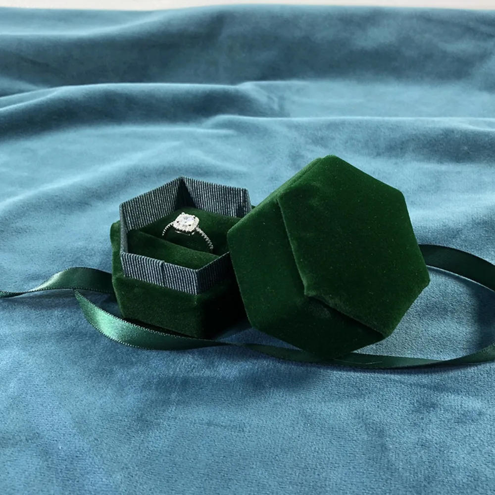 المخملية يتدفقون حلقة صندوق الشريط ثلاثي الأبعاد سداسية صندوق مجوهرات بلون القرط تخزين المجوهرات المنظم النساء