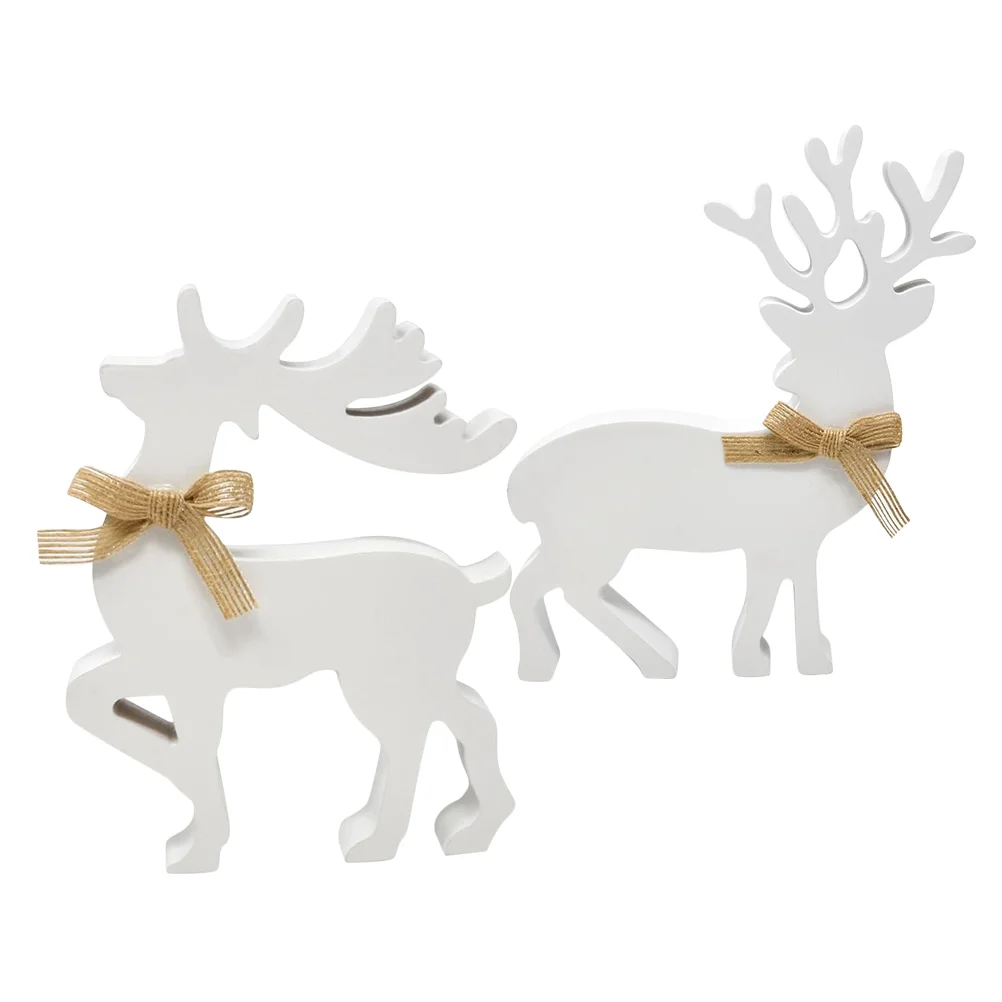 2 Pcs Christmas Elk Ornaments Reindeer Decorative Figure Decorations Holiday Wood Wooden Display