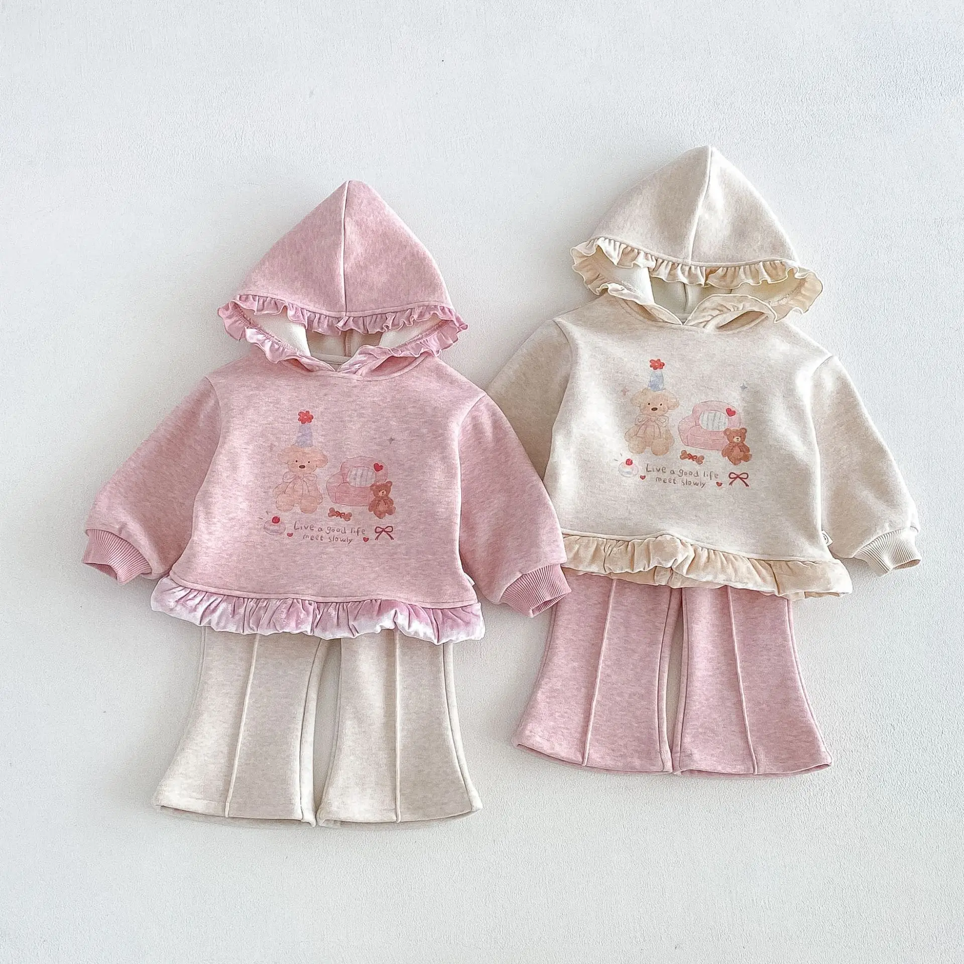 2026-new-winter-girls-bear-print-hoodie-fleece-lined-lace-trim-pullover-cute-warm-top