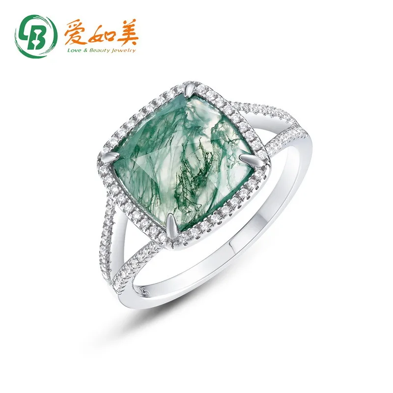

Natural Water Grass Agate Ring for Women 18K Gold PT950 Platinum Silver Plated 7-Layer Gold Green Moss Stone Finger Ring