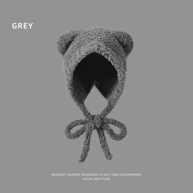 Pulling rope women's hat, autumn and winter cute warm ear protection knitted wool hat, multifunctional headwear hat image 4