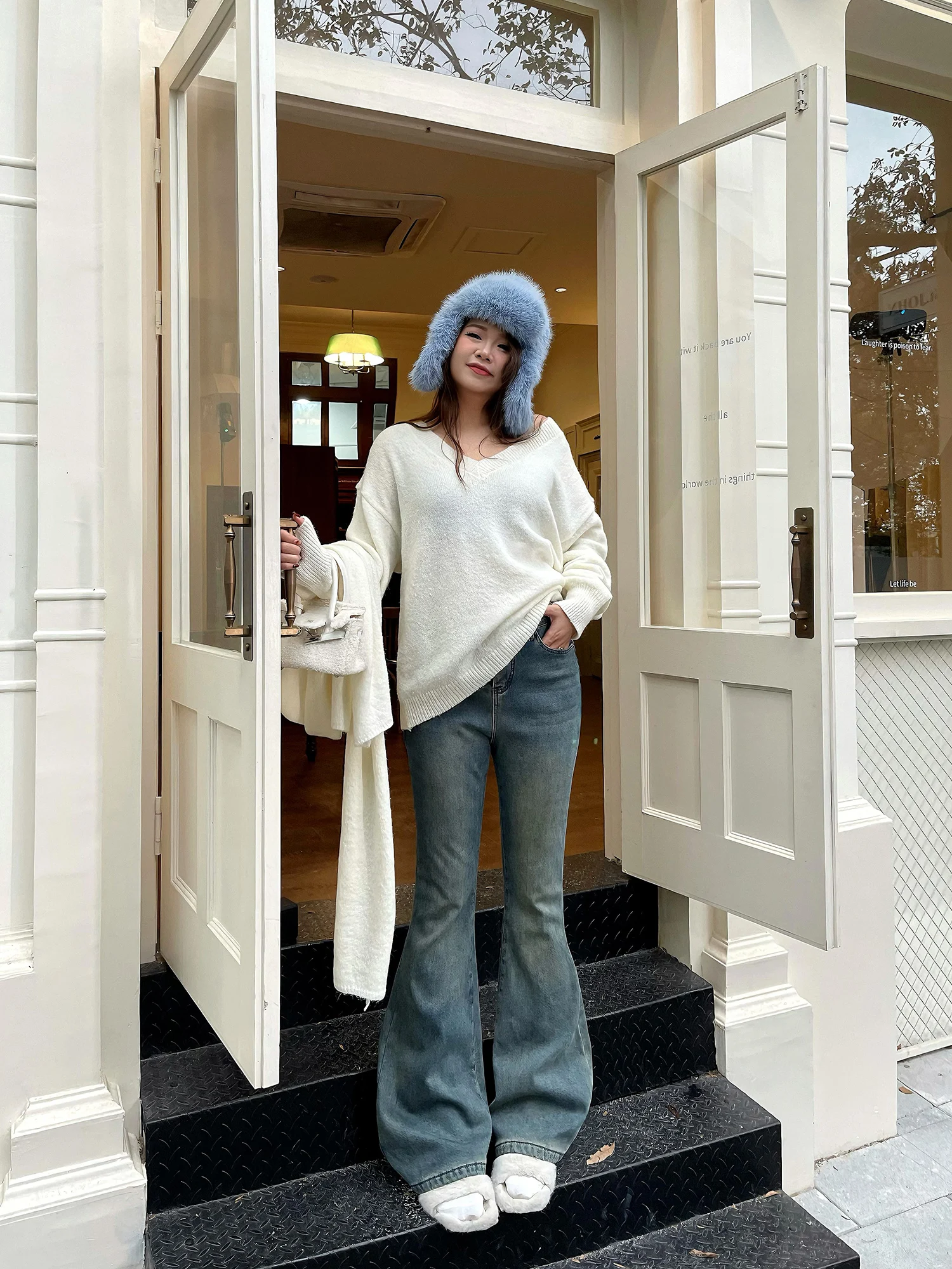 

Женские джинсы-клеш больших размеров с высокой талией, утепленные флисом, зимние, новые, винтажные, с эффектом похудения, повседневные джинсы из денима