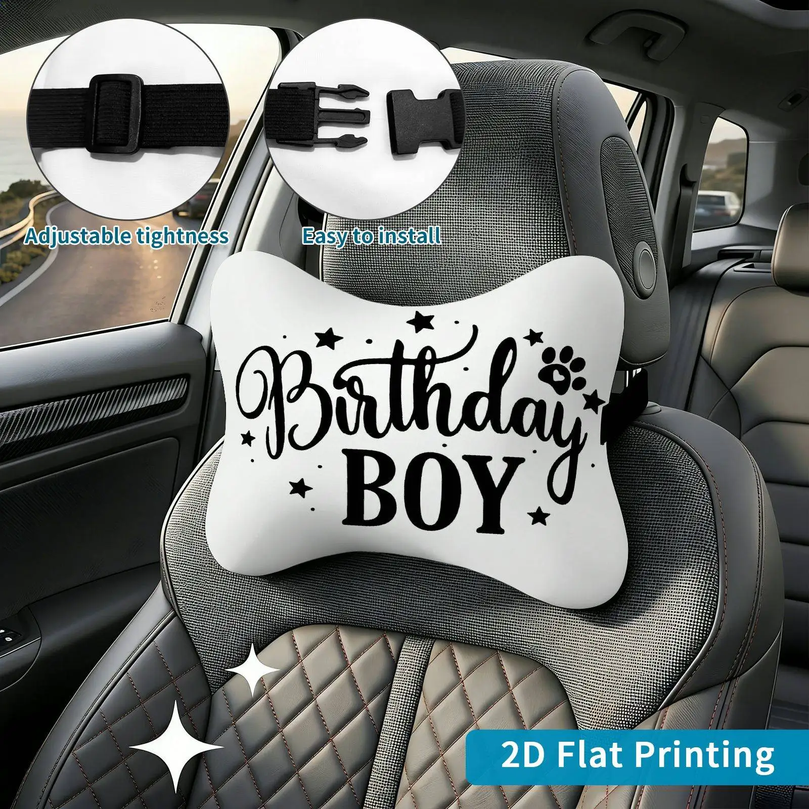 2pcs Birthday Stars Gift Car Seat Headrest, Neck Support Cushion, Suitable For All Seasons Of Car Additions, Comfort Theme, Trav
