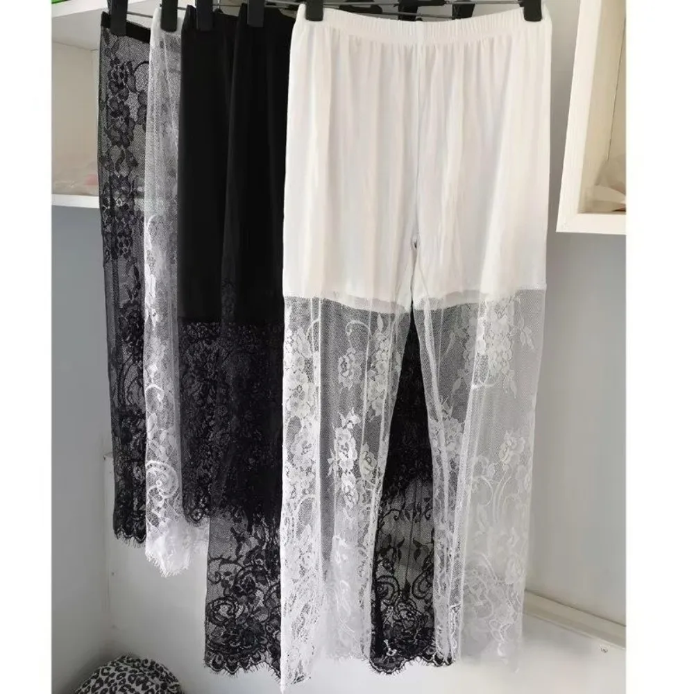 Elastic Waistband Lace Underwear Cropped Pants Single Thin Layer Anti Expose Legging Pant Skin-Friendly Breathable