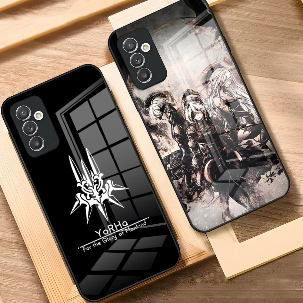 N-NieR A-Automata 2B Phone Case For Samsung S24 S23 S21 S20 S22 A24 A34 A54 A53 Note 20 Pro Ultra Plus Glass Back Cover