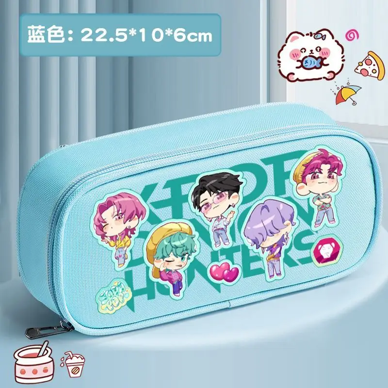 Trousse à crayons en toile à trois couches, dessin animé Demon Hunters, Rumi Mira Zoey, sac à stylos imprimé Kawaii, cadeaux pour étudiants