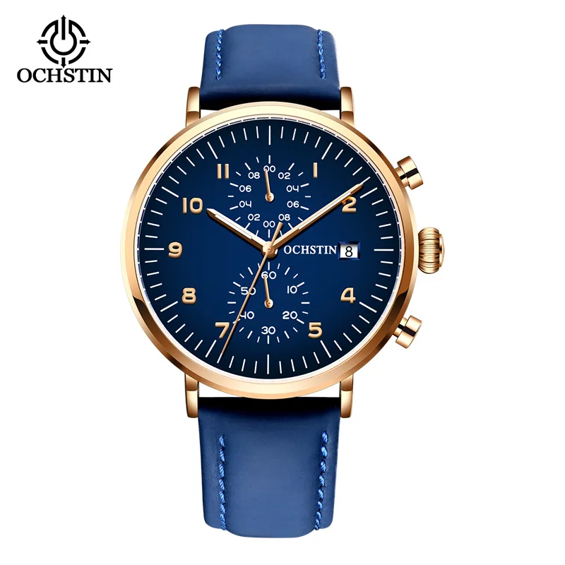 Men's Ultra-Thin Leather Quartz Pilot Watch Multi-Functional Classic Business Sports Wristwatch Waterproof with Calendar Feature