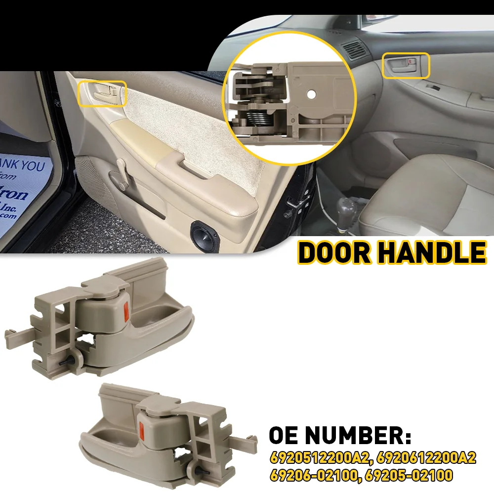 2Pcs Fits Toyota 2003 2004 2005 2006 2007 2008 Corolla Inside Interior Door Handle Right & Left Set Beige Black Front Rear Car