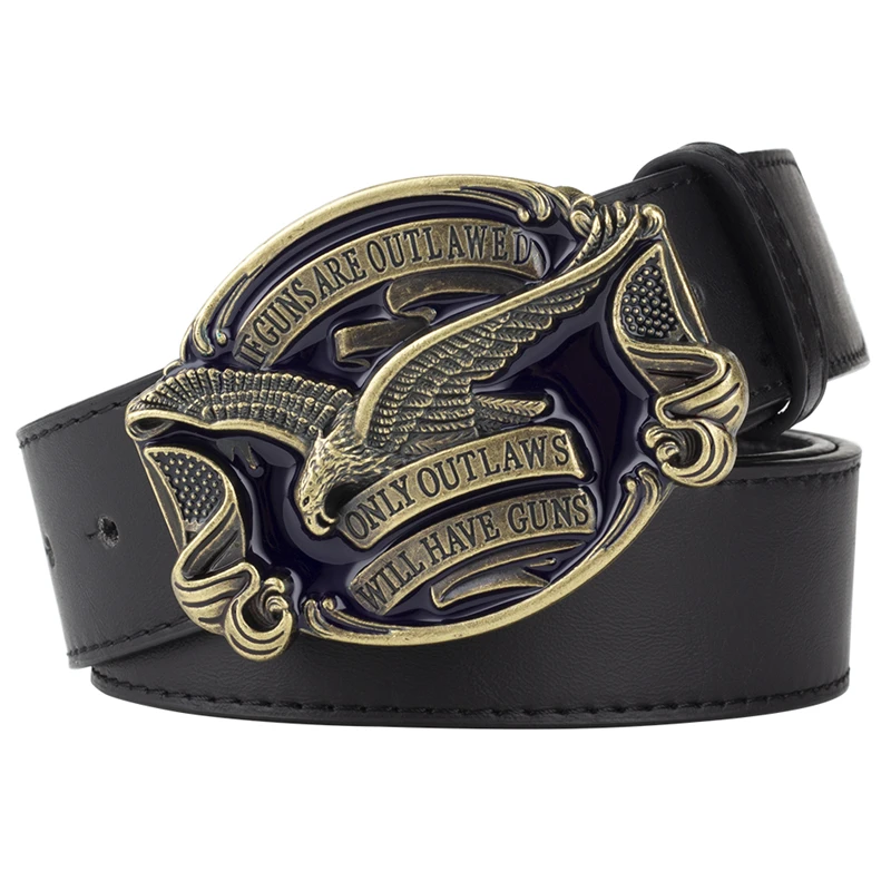 Ceinture en cuir avec boucle en métal pour hommes, Badge américain, aigle, armes à feu, liberté