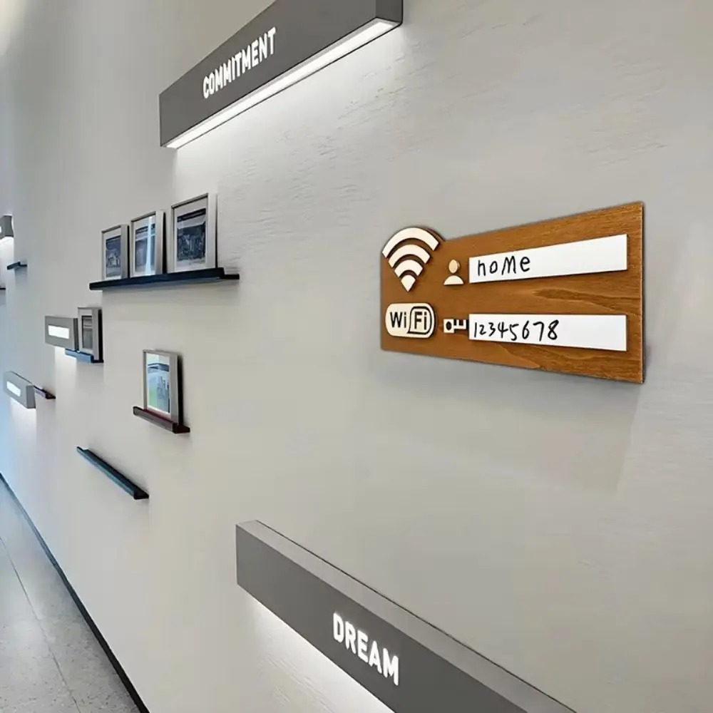 Wooden WiFi Password Sign Wall Mounted Rewritable Wireless Network Indicator Plaque Handwriting Multi-Purpose Use WiFi Signage