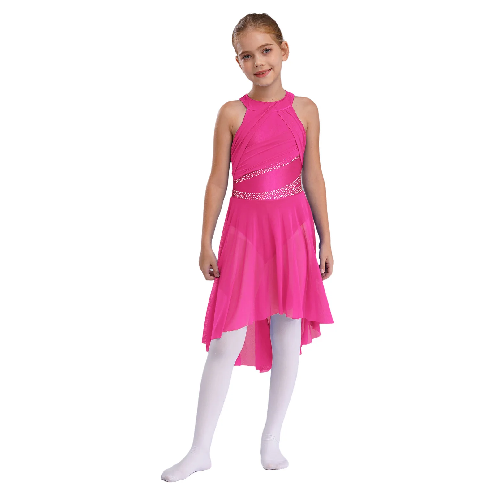 Kinderen Meisjes Gymnastiek Ballet Maillots Artistiek Schaatsen Lyrisch Danskostuum Glanzende Strass Moderne Hedendaagse Dansjurk