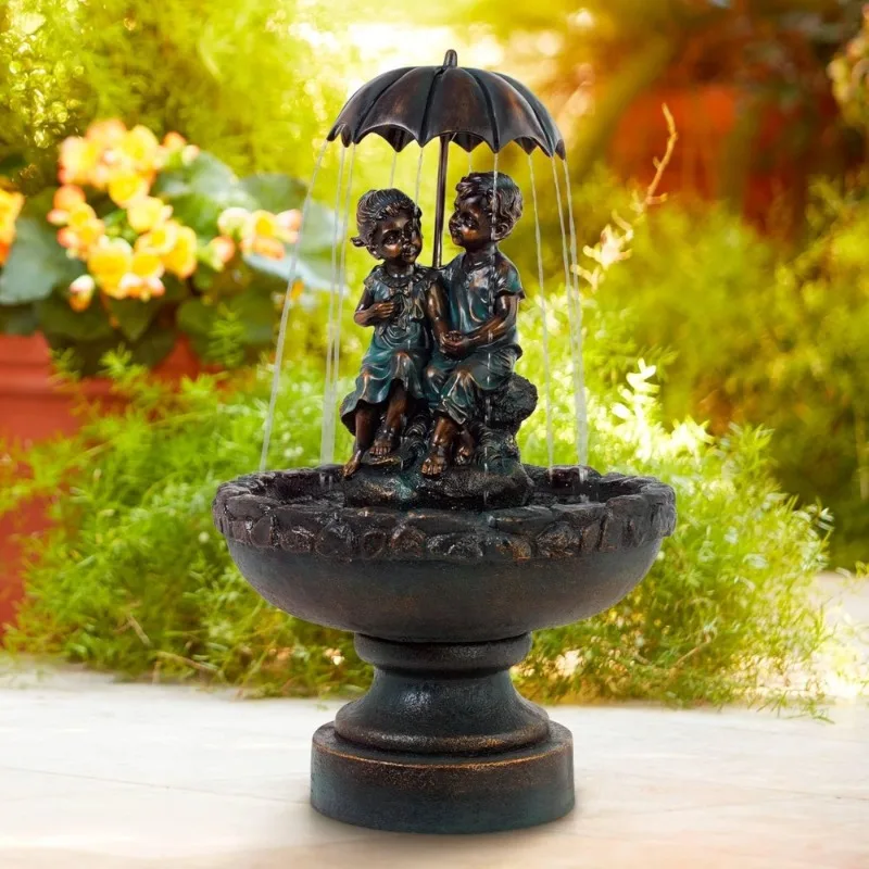USA Favorite Large Rustic Indoor Outdoor Bronze Floor Fountain with Waterfall Basin for Garden Patio Yard Cottage Core Decor Wat
