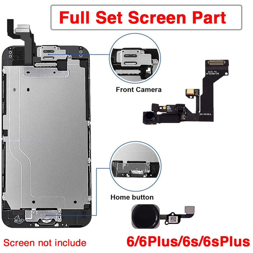 Pełny zestaw części zamiennych ekranu LCD do iPhone'a 6 6s Plus Przedni aparat fotograficzny Przycisk Home Elastyczny kabel Słuchawka Śruby ze wspornikiem