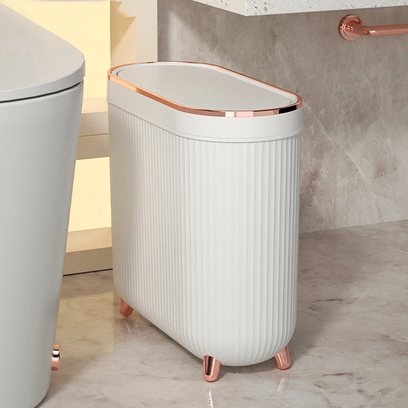 Luxury Waterproof Garbage Tin for Bathroom and Toilet Gold High Foot Trash Can for Kitchen and Bedroom