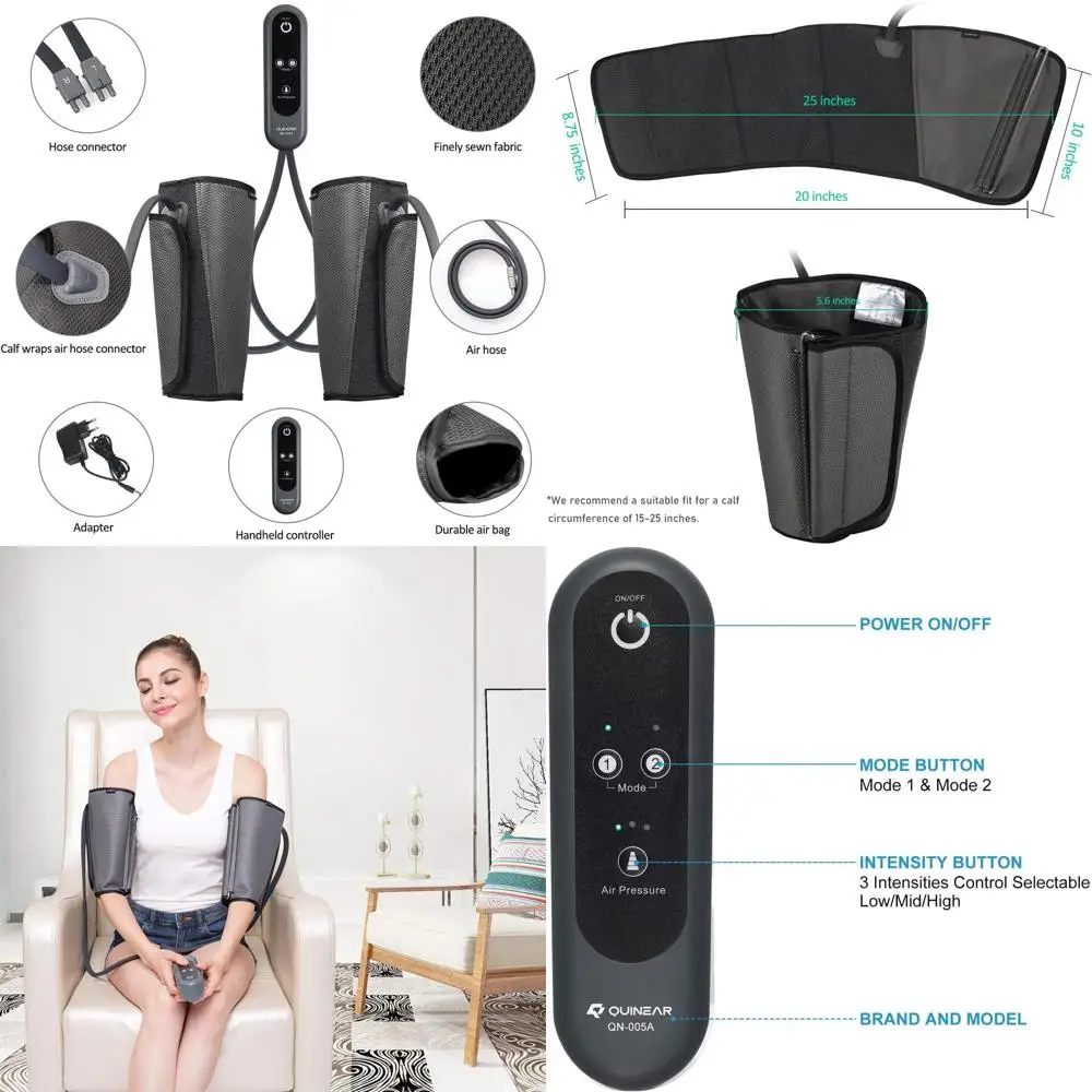 

Sequential Compression Leg Massager for Improved Circulation and Pain Relief, Calf Massager with 2 Modes and 3 Intensities, SCD