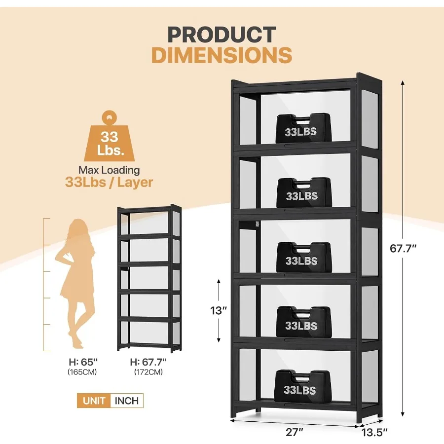 Display Cabinet with Acrylic Doors for Living Room, Black Acrylic and Metal, Sleek Black Finish, Adjustable Shelves and Soft-Cl