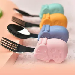 Children's Silicone Tableware Set, Hippo, Snail, Whale, Baby Spoon and Fork, Utensils Set, Learn to Eat Tools