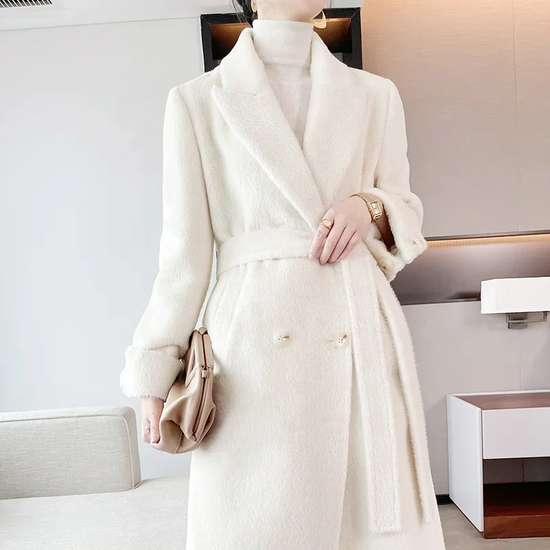 High-end cashmere coat wholesale White Suli velvet mid-length 2022 new small winter woolen coat