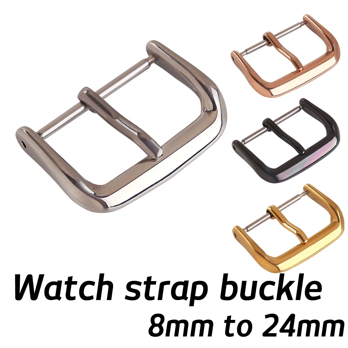 8 10 12 14 16 18 20 24mm Stainless Steel Watch Buckle Polished Pin Clasp Leather Watch Band Silver Black Gold Button Accessories