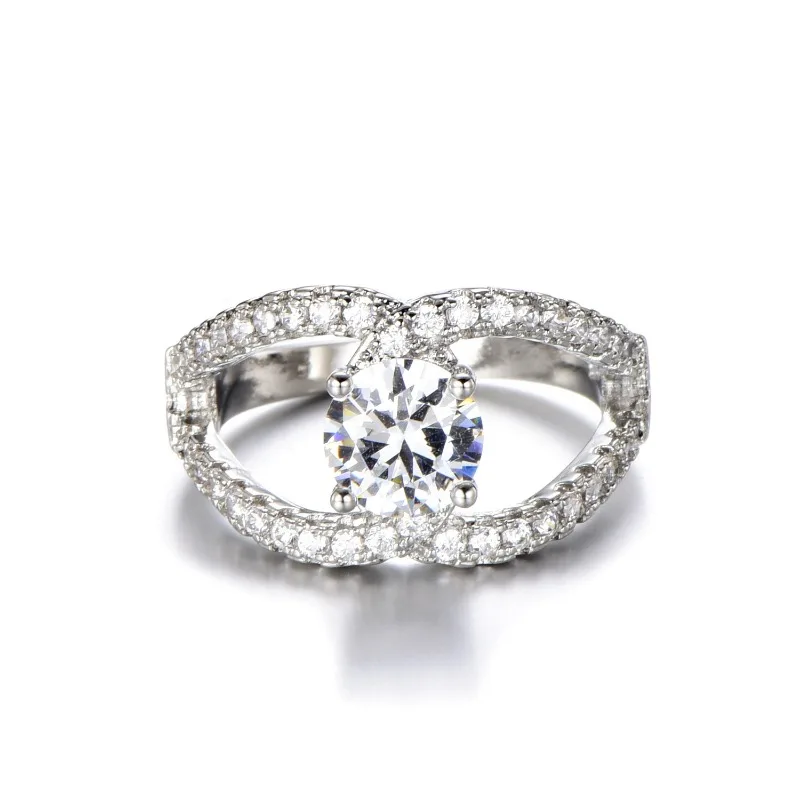 Jianjie Light Luxury Women’s Sparking Cubic Zirconia Shining Rings Wedding Cross Dazzling Ring Jewelry Accessories Trend