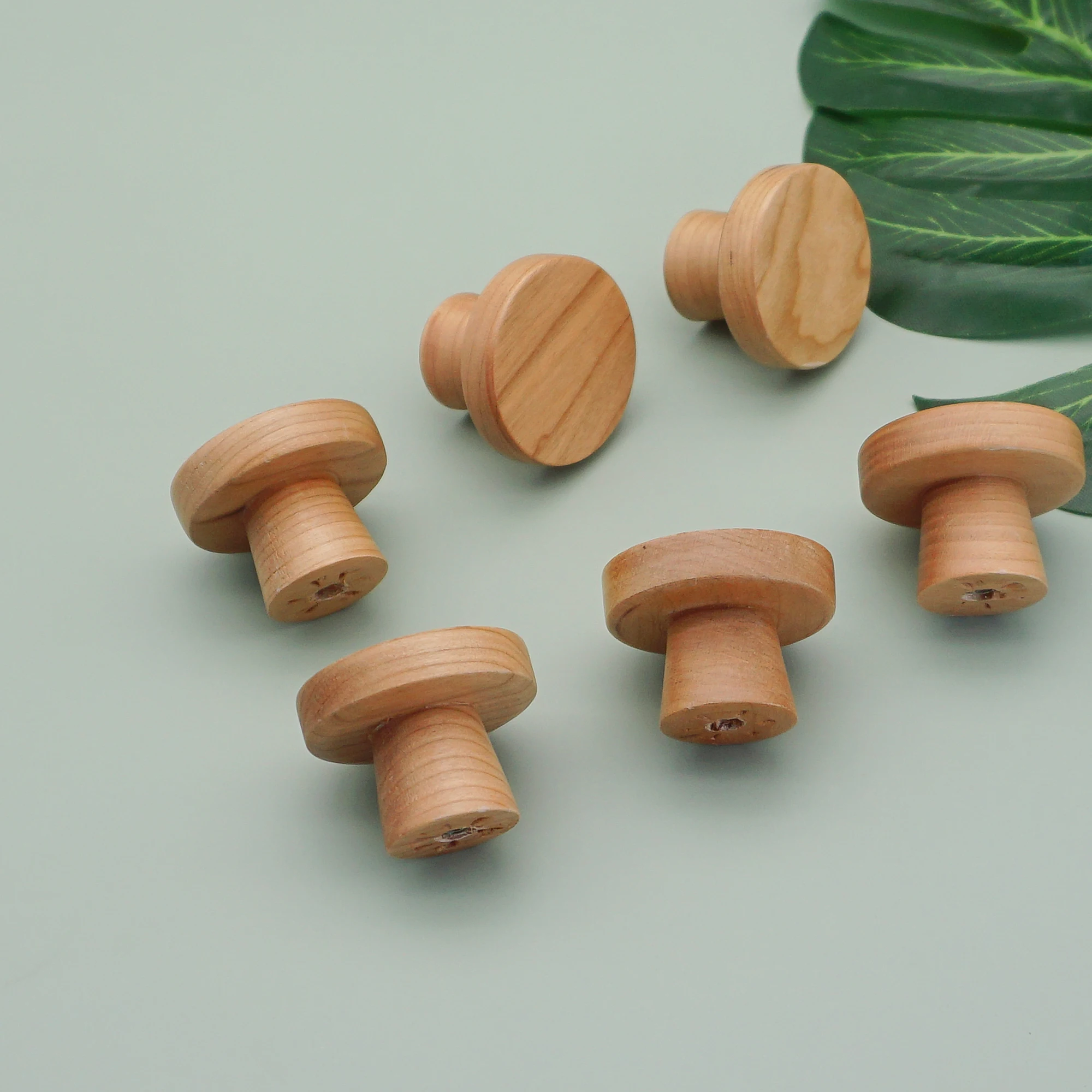6 PCS Wooden Round Knobs for Cabinets and Drawers Beech Simple Wardrobe Pulls Single Hole Kitchen Accessories Furniture Hardware