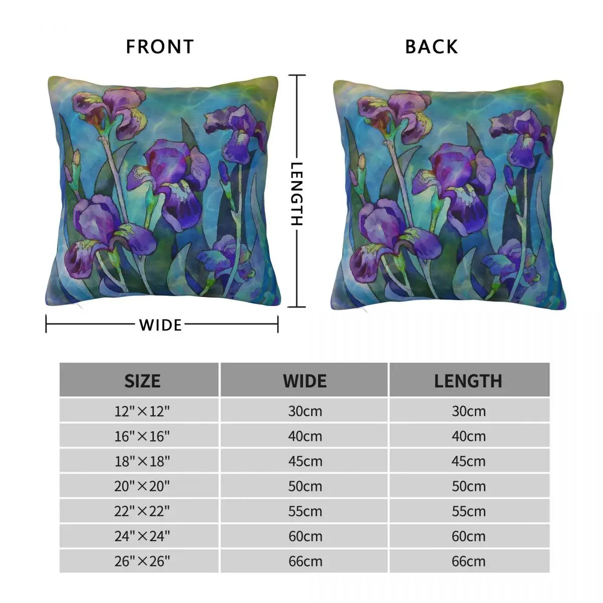 Irises Watercolor Pillowcase Polyester Linen Velvet Pattern Zip Decorative Pillow Case Bed Cushion Cover Wholesale