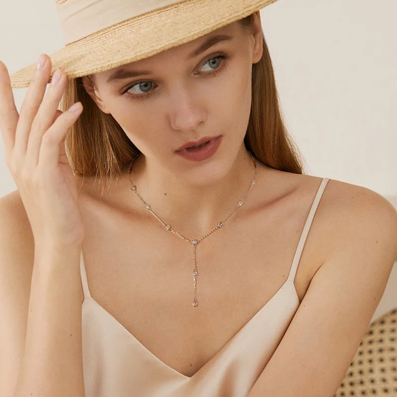 TBCYD 3MM 1.1CT D Kolor Moissanite Łańcuch Naszyjniki Dla Kobiet S925 Srebrny Łańcuch Sweter W Kształcie Y Choker Impreza Drobna Biżuteria Prezenty — zdjęcie 4