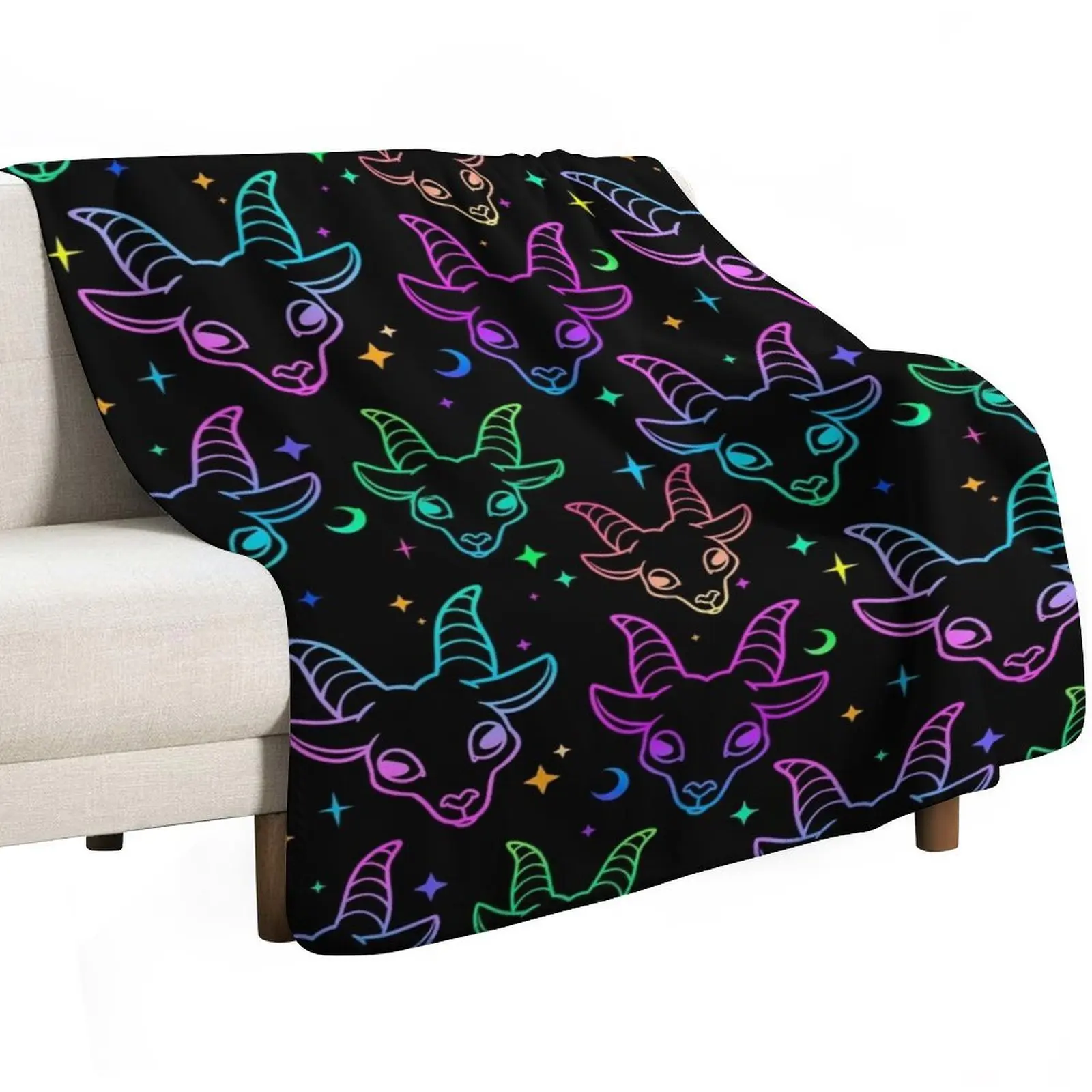 Little Baphomet/Pastel Goth /Kawaii Pastel /Creepy Cute/ /Black and Pink/ Skulls and Bats Throw Blanket Giant Sofa Blankets