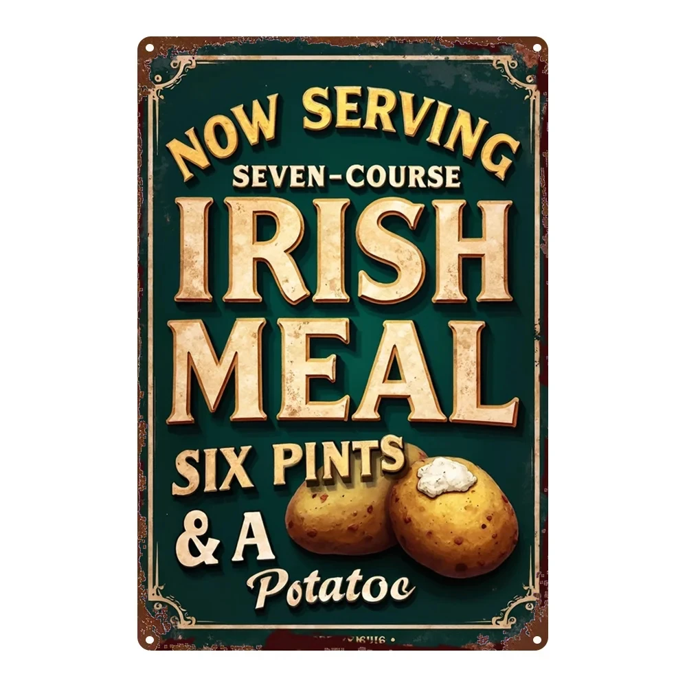 1 Piece of Vintage Irish Potato Menu Sign - 8x12inch Country-Style Wall Decorations with Text 