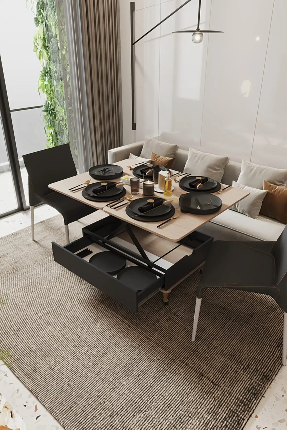 Nino Drawers Smart Coffee Table With Wheels for Pedestal Dining table Does Not Operate Walnut Color