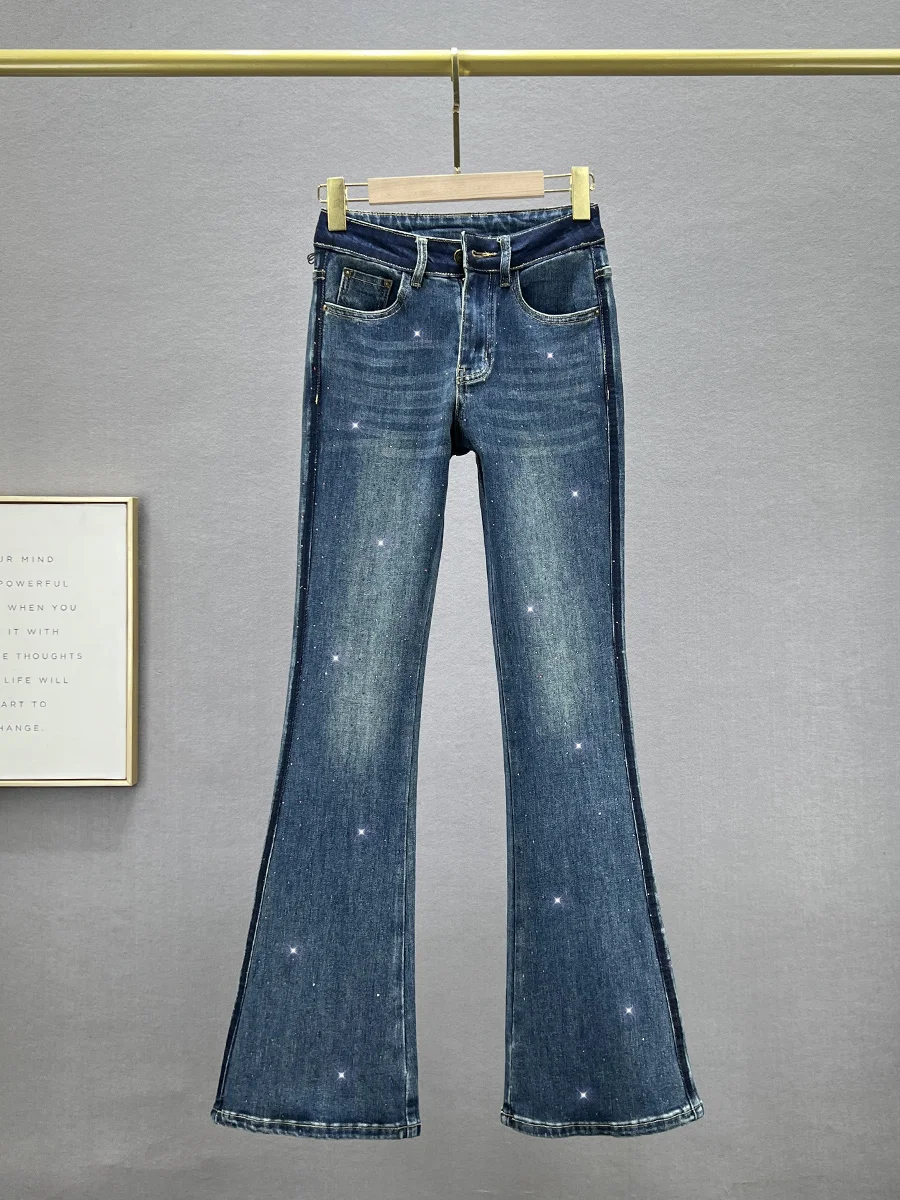 

Джинсы-клеш с высокой талией, облегающие, женские, модные, осень 2024, из эластичного хлопка, стрейч, длинные брюки