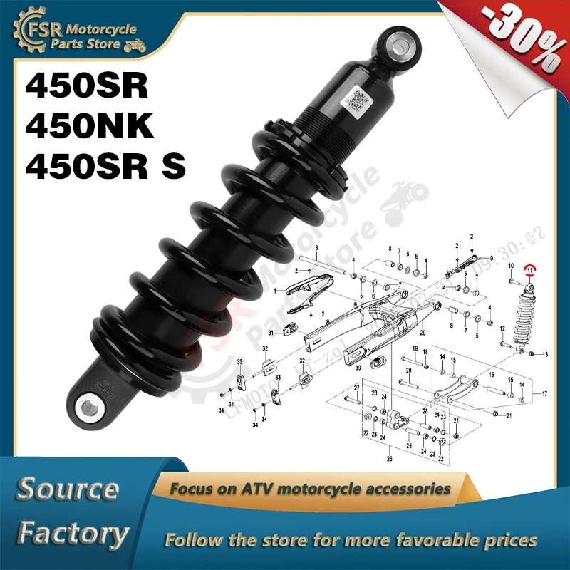 

REAR SHOCK ABSORBER,Fits CFMOTO 450SR 450NK 450SR S 2023-2025 CF400-6F/7F/9F (EU5) -6H/7H,P/N:6AQV-060100-1002-M2,Original Parts