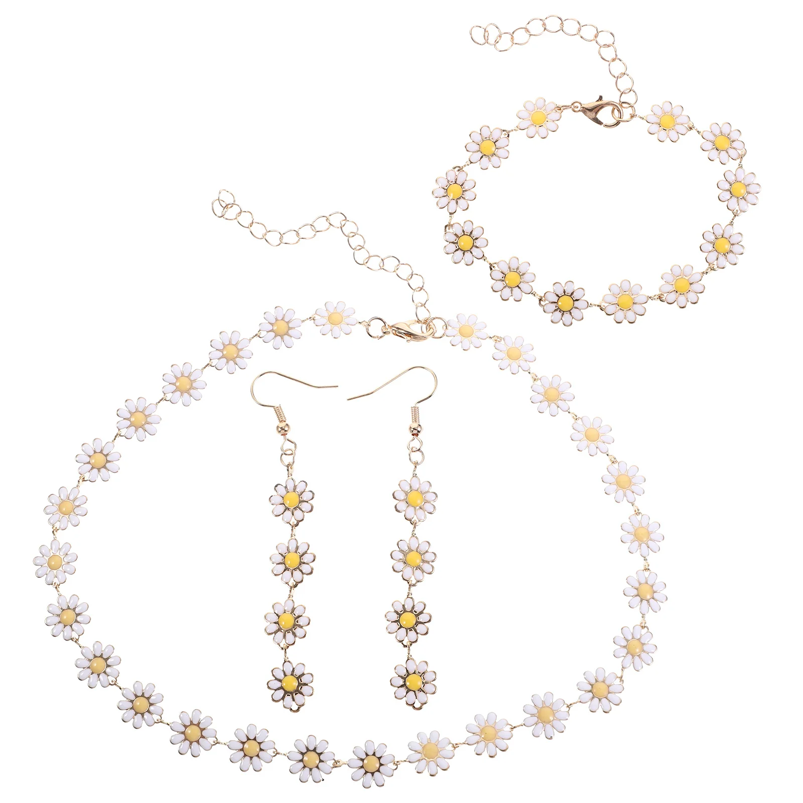 

1 Daisy Flower Set For Women Alloy Necklace Earrings Bracelet Lightweight Hypoallergenic Fashion Jewelry Set Aesthetic Earrings