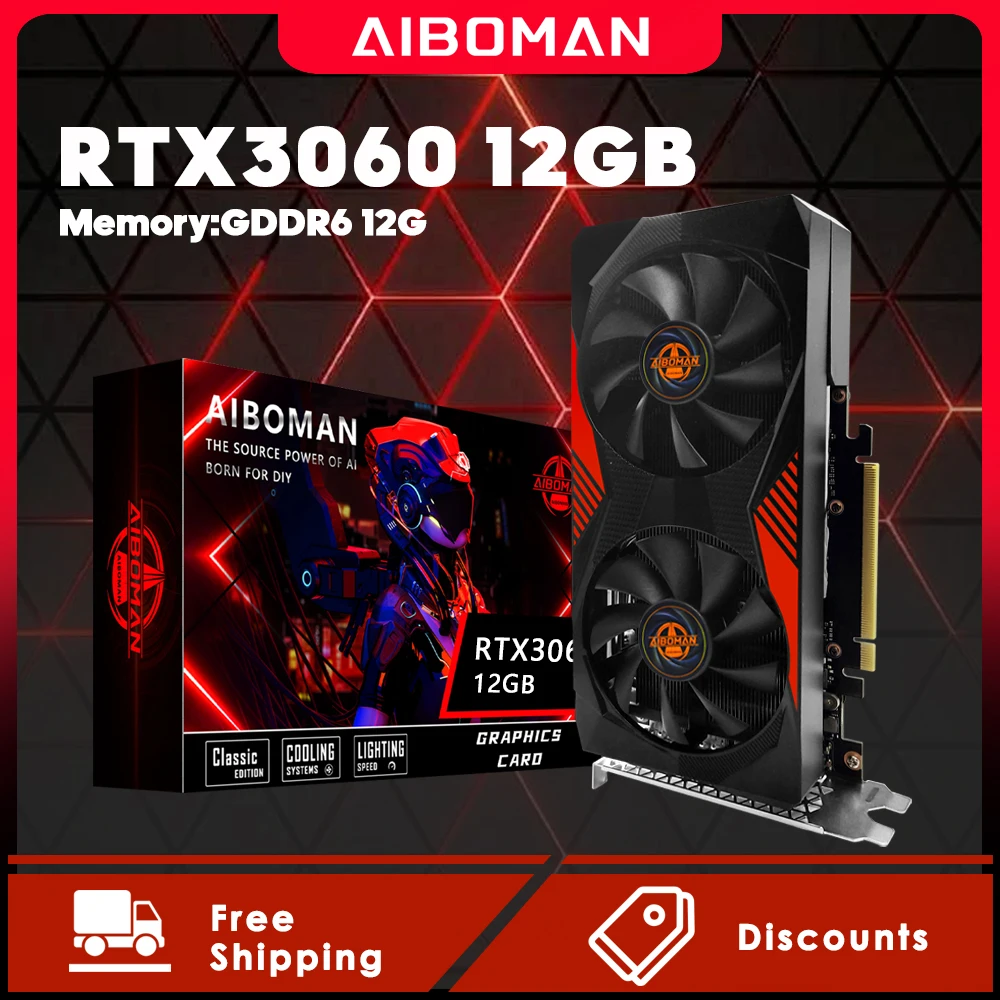 بطاقات الرسومات AIBOMAN GeForce RTX 3060 12GB NVIDIA GPU GDDR6 192bit 8Pin PCI-E 4.0 x16 rtx3060 12gb مناسبة للألعاب