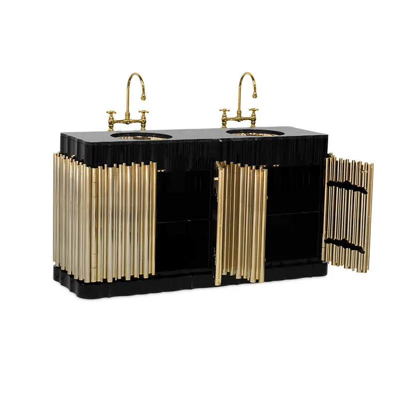Marble washbasin integrated floor double wash basin 304 stainless steel villa bathroom washbasin